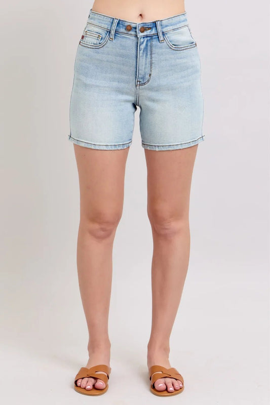Judy Blue Full Size 2 Button Denim Shorts with Pockets Plus Size - PBNJ FASHIONS
