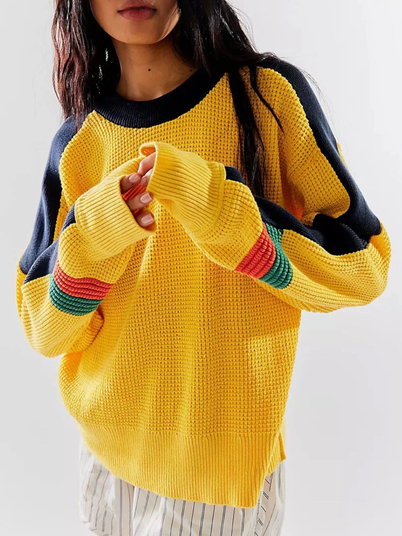 Color Block Waffle Knit Sweater - PBNJ FASHIONS