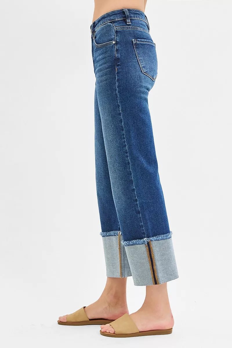 RISEN Full Size Mid Rise Crop Wide Wide Cuffed Jeans Plus Size - PBNJ FASHIONS