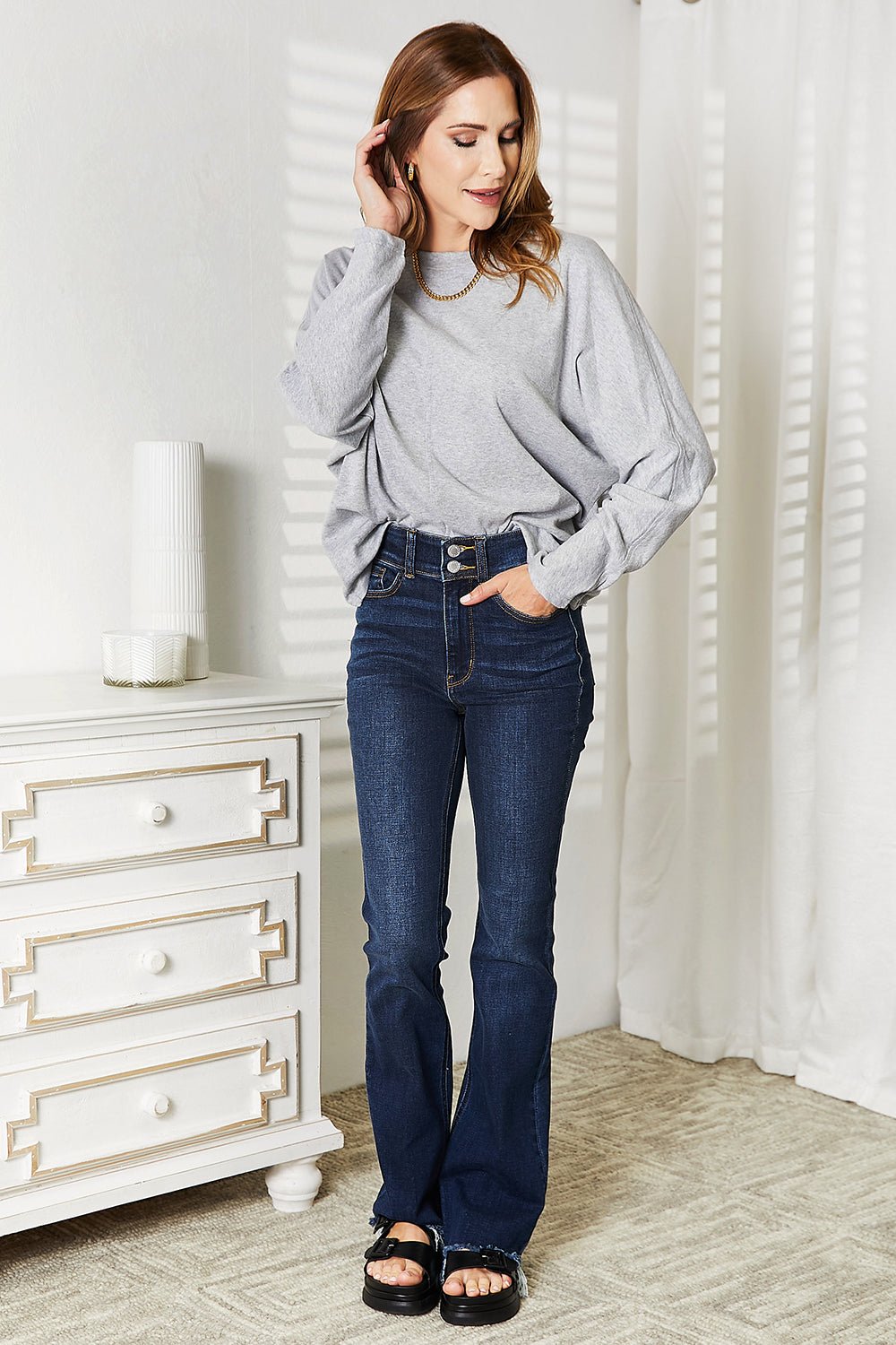 Double Take Seam Detail Round Neck Long Sleeve Top - PBNJ FASHIONS