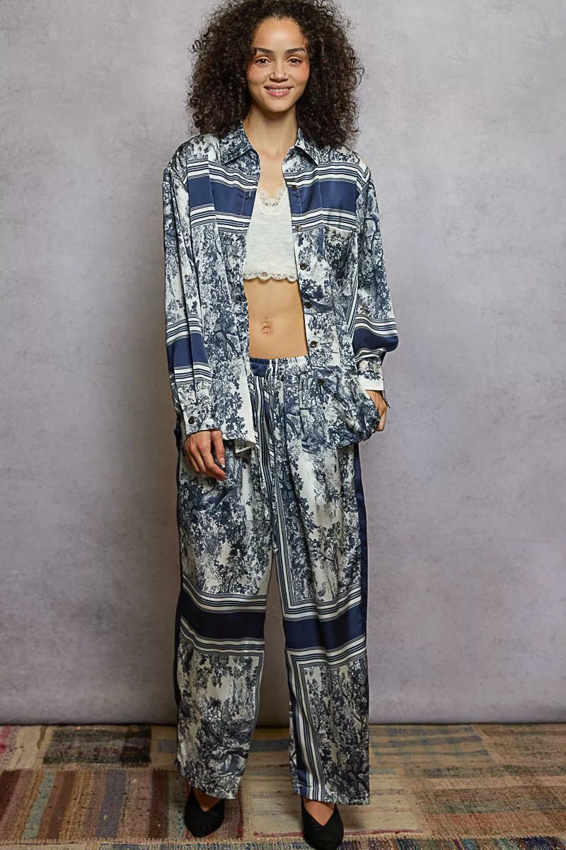 POL Floral Printed Woven Wide Leg Drawstring Pants - PBNJ FASHIONS