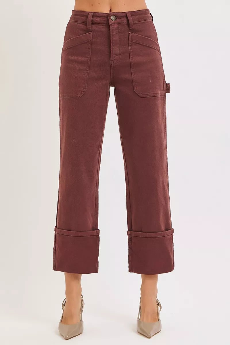 RISEN Full Size High Rise Wide Straight Cuffed Patch Jeans Plus Size - PBNJ FASHIONS