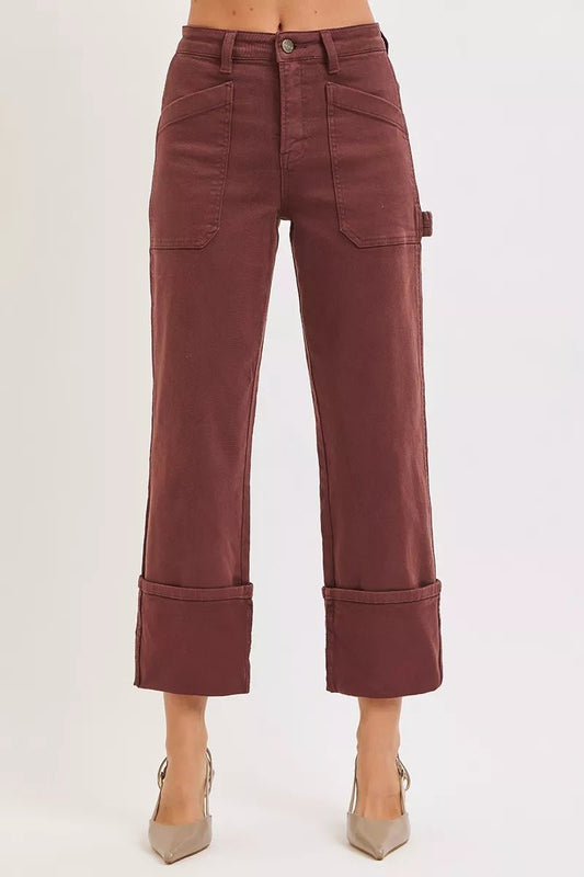 RISEN Full Size High Rise Wide Straight Cuffed Patch Jeans Plus Size - PBNJ FASHIONS