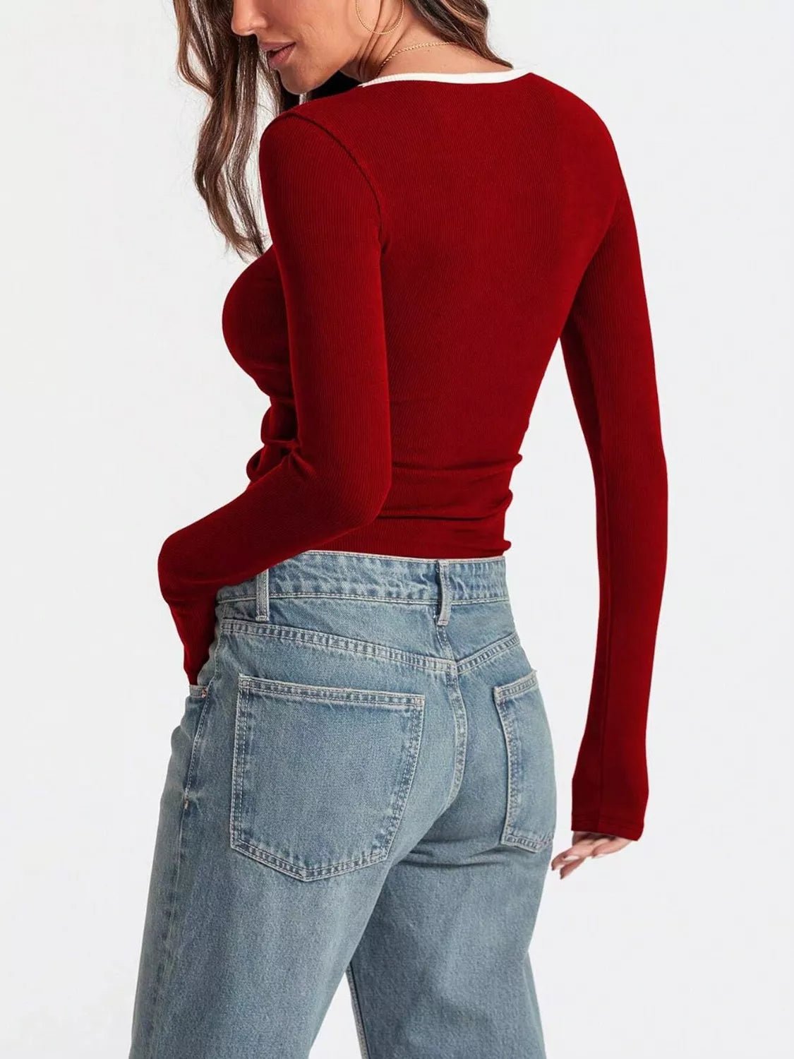 Contrast Trim Long Sleeve Top - PBNJ FASHIONS