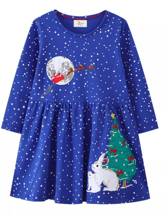 Children's Christmas Theme Long Sleeve Dress - PBNJ FASHIONS
