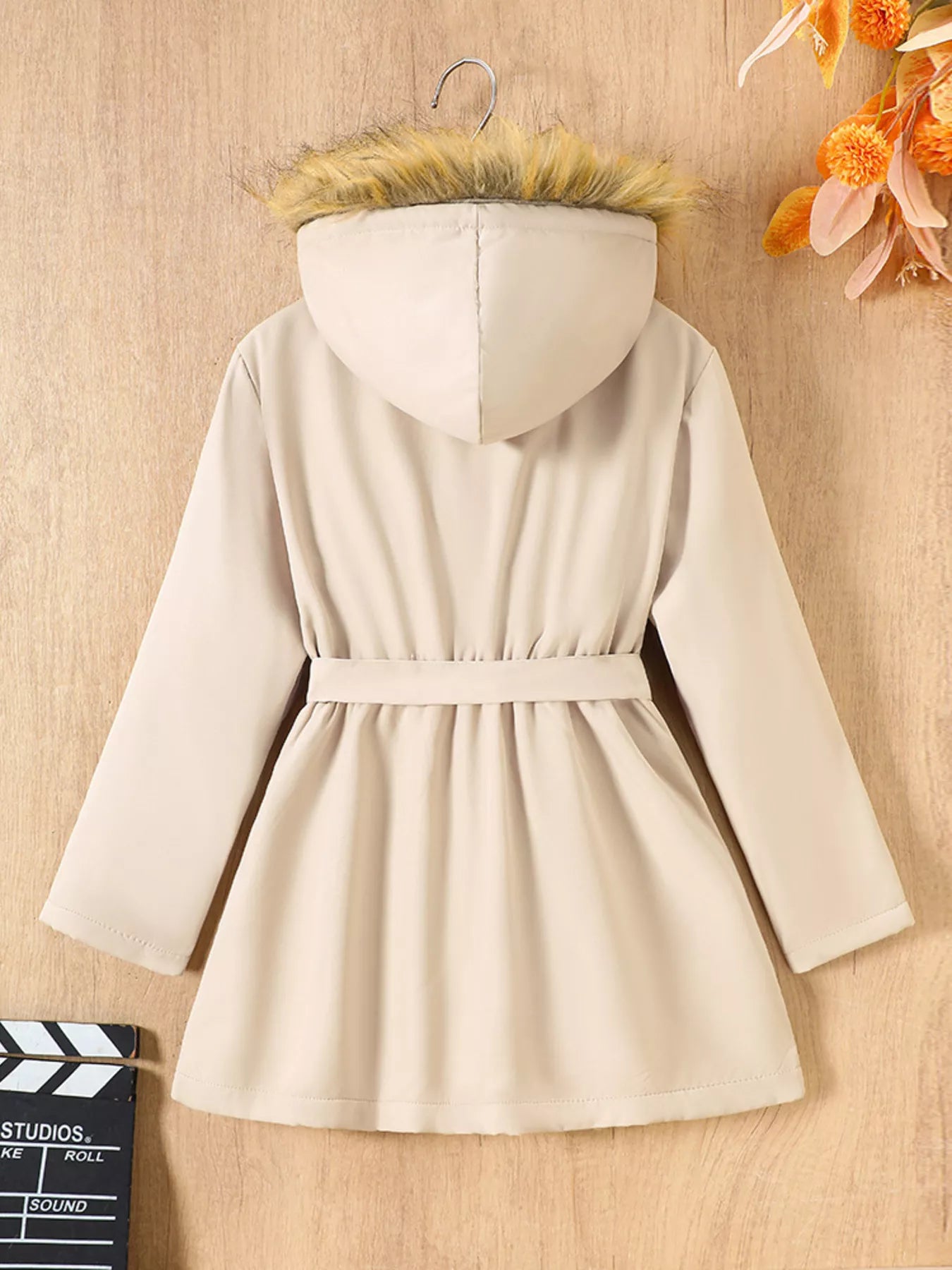 Children's Tie Waist Faux Fur Hooded Outerwear - PBNJ FASHIONS