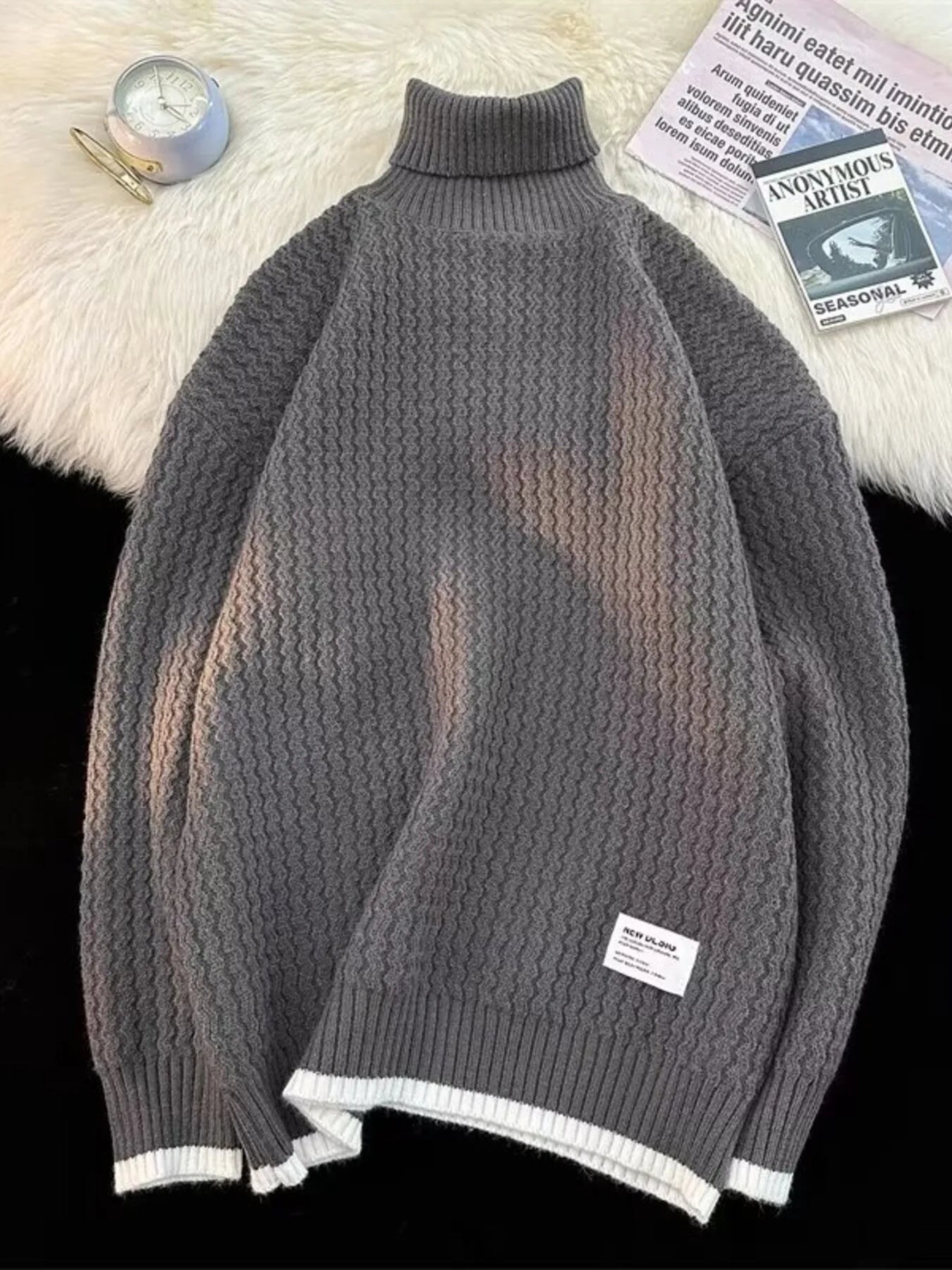 Men's Textured Knit Turtleneck Sweater - PBNJ FASHIONS