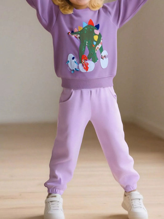 Children's Dinosaur Graphic Round Neck Sweatshirt - PBNJ FASHIONS