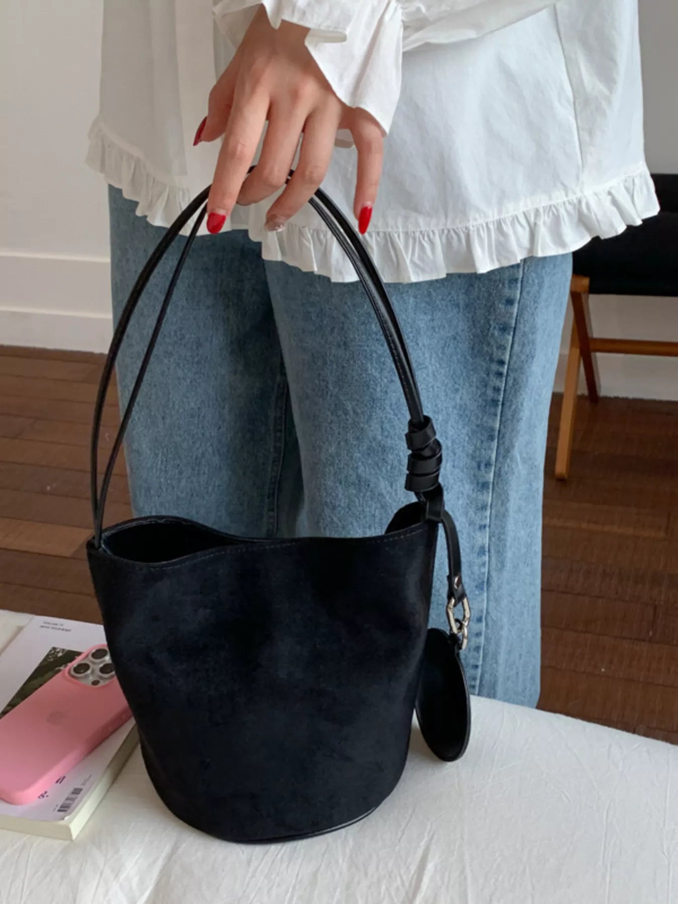 Suede Solid Color Bucket Bag - PBNJ FASHIONS