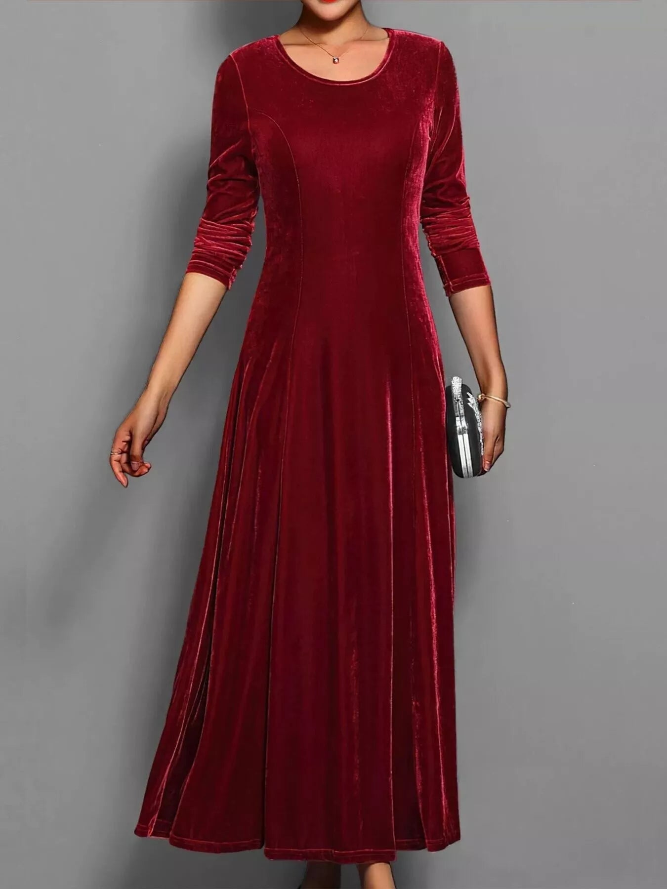 Velvet Long Sleeve A - Line Dress - PBNJ FASHIONS