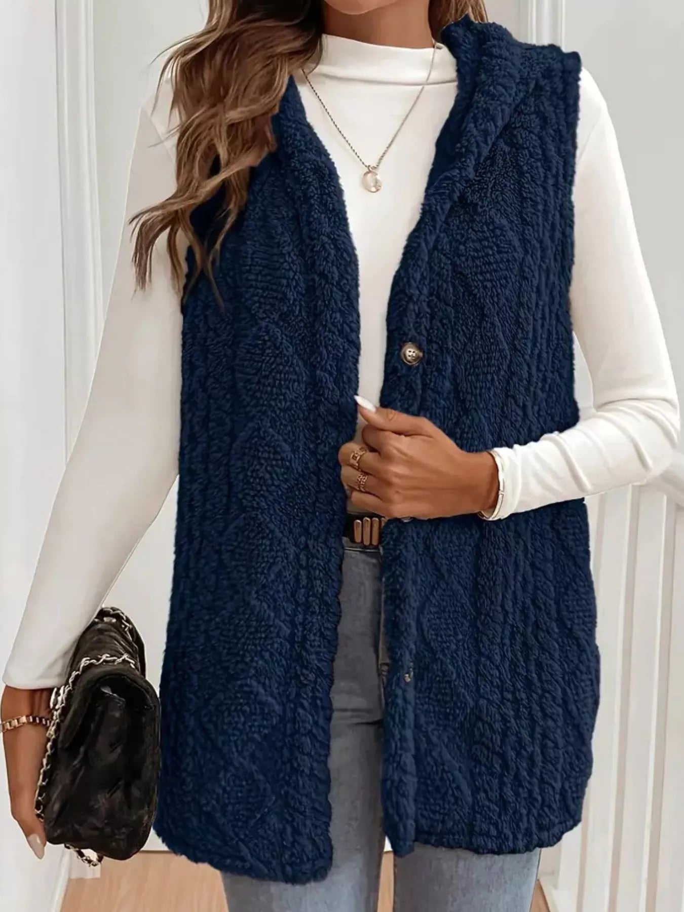 Hooded Button - Up Sherpa Vest Coat - PBNJ FASHIONS