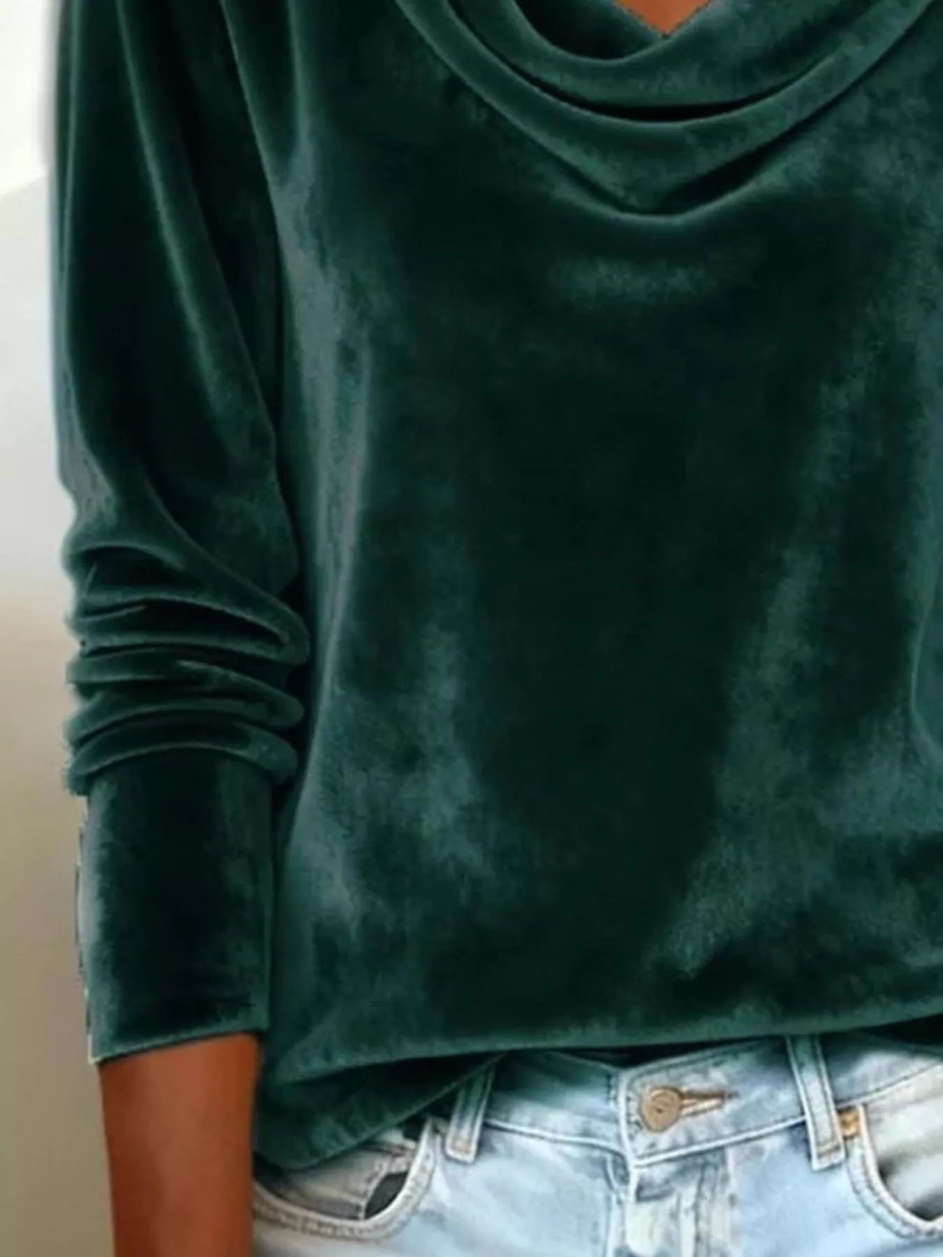 Velvet Cowl Neck Long Sleeve T-Shirt - PBNJ FASHIONS
