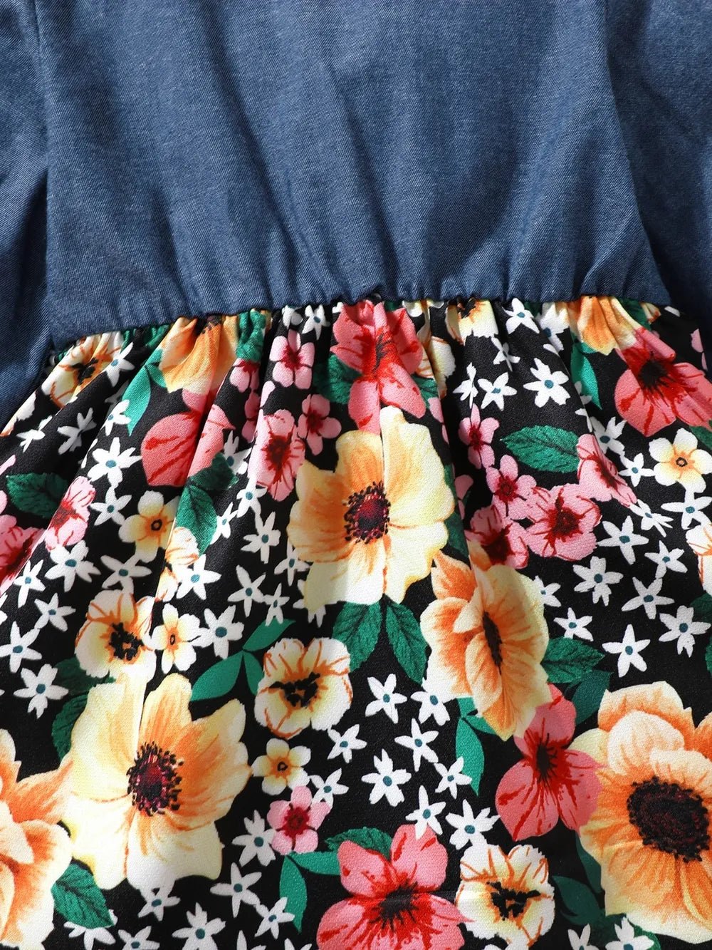 Children's Ruffled Bow Contrast Floral Dress with Headband - PBNJ FASHIONS