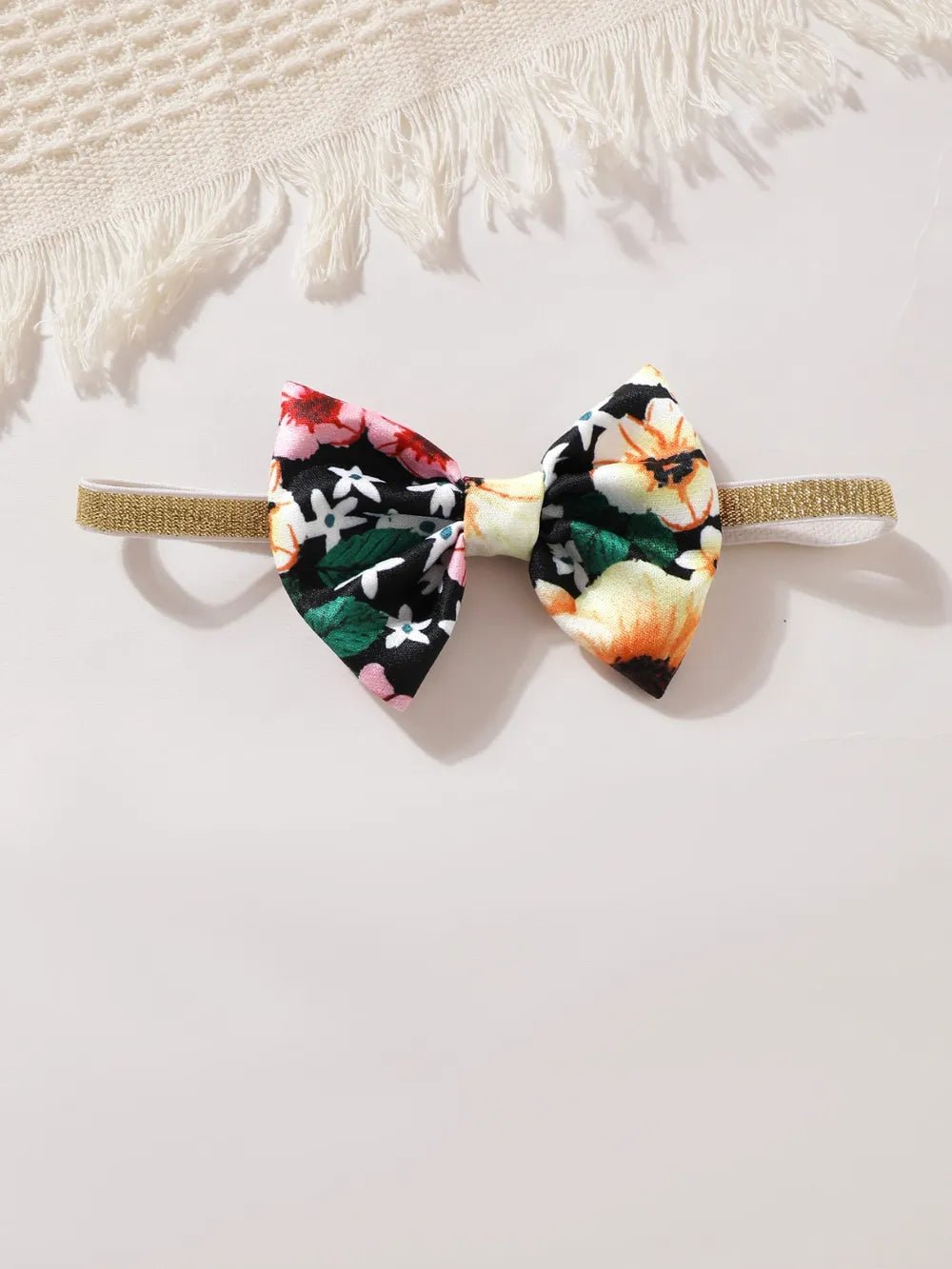 Children's Ruffled Bow Contrast Floral Dress with Headband - PBNJ FASHIONS