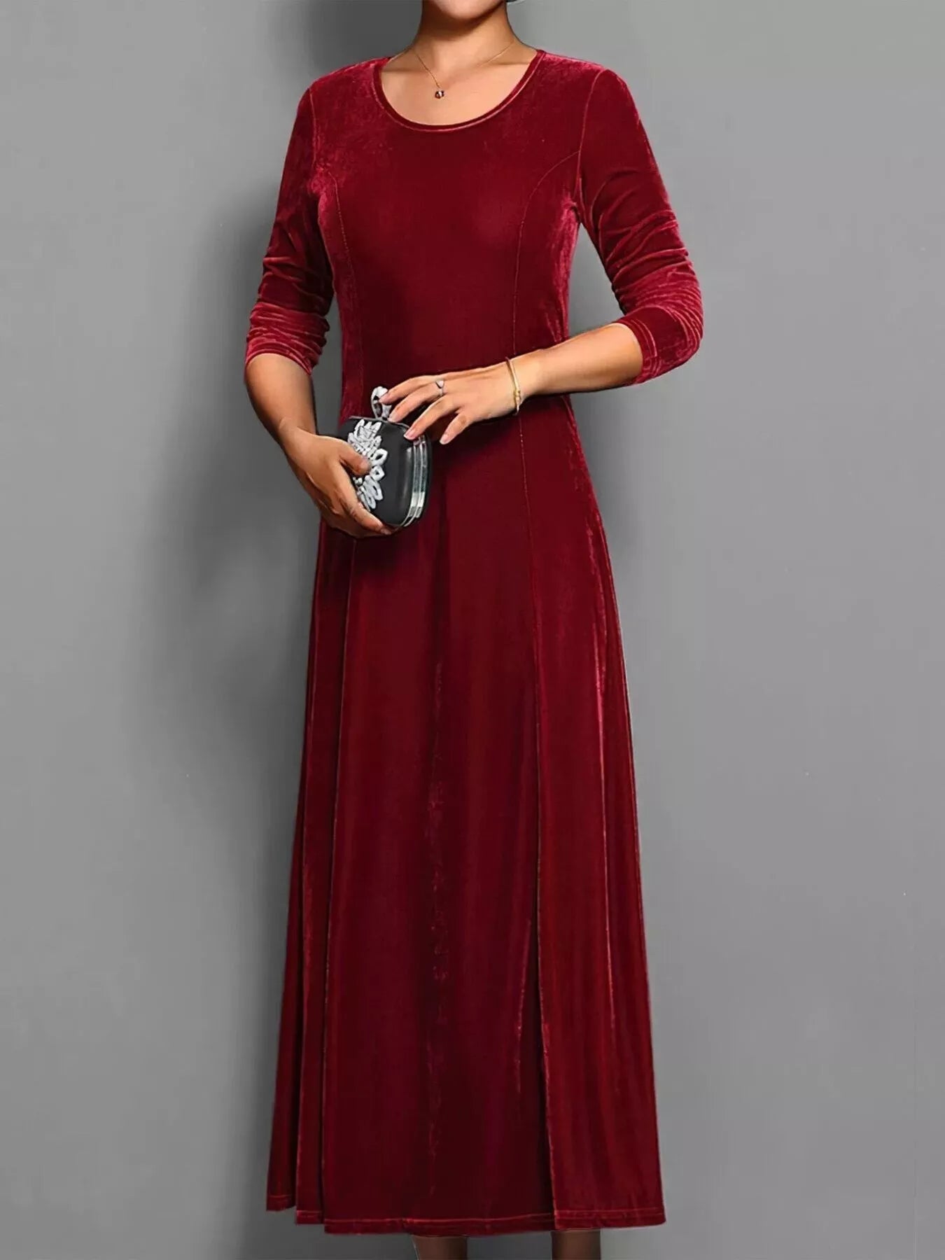 Velvet Long Sleeve A - Line Dress - PBNJ FASHIONS
