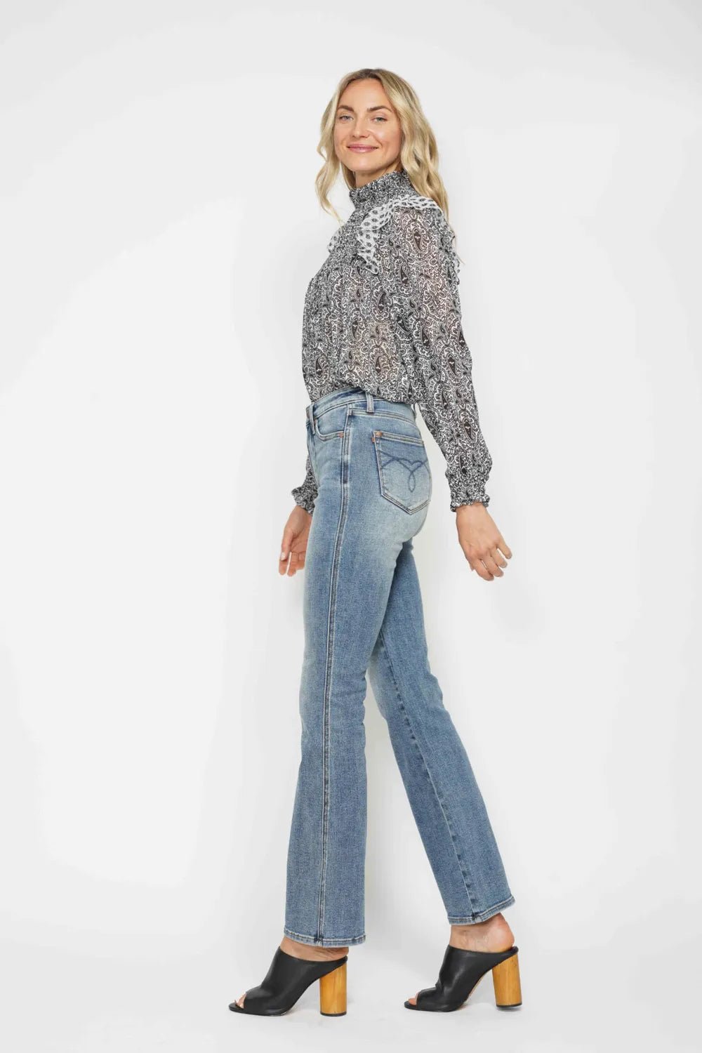 Judy Blue Full Size Tummy Control Back Embroidered Pocketed Bootcut Jeans Plus Size - PBNJ FASHIONS