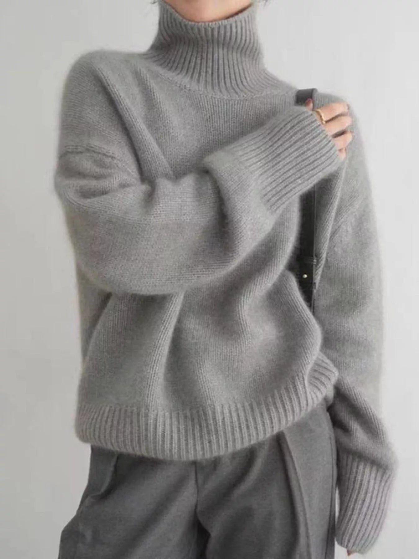 Turtleneck Dropped Shoulder Sweater - PBNJ FASHIONS