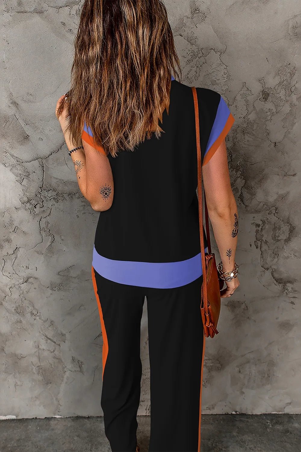 Contrast Round Neck Top and Pants Set - PBNJ FASHIONS