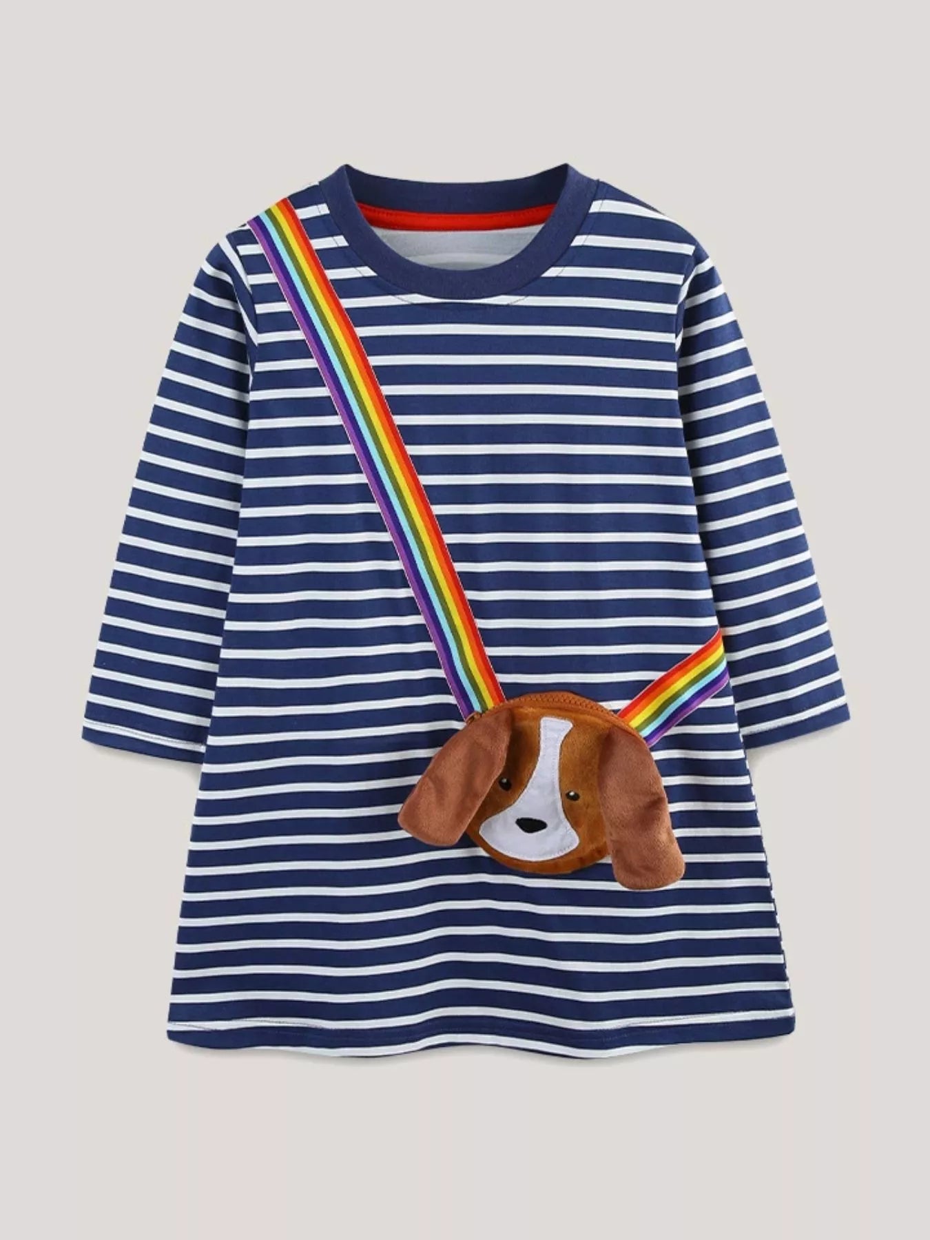 Children's Dog Striped Long Sleeve Dress - PBNJ FASHIONS
