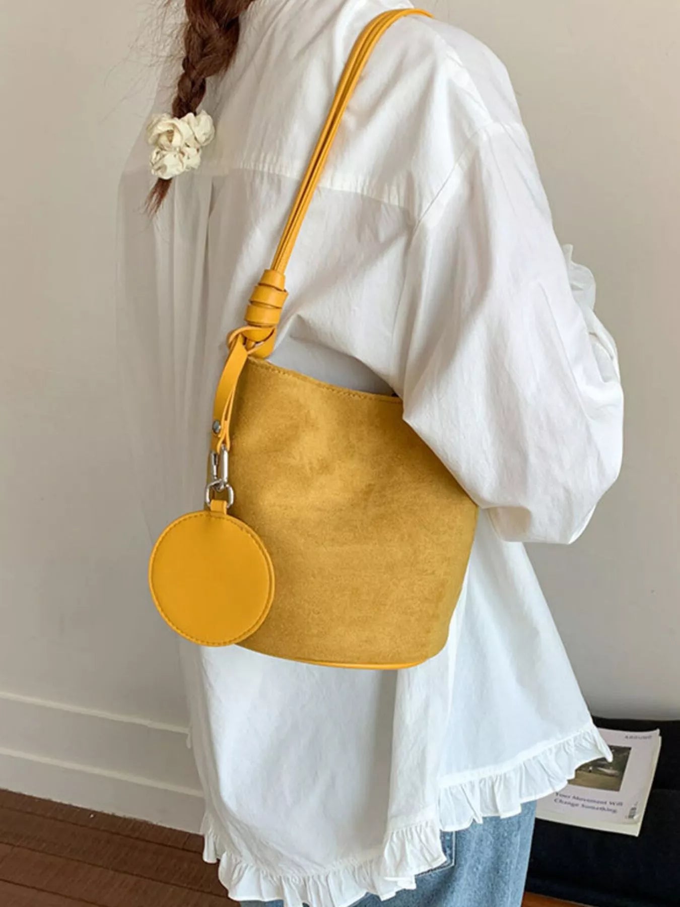 Suede Solid Color Bucket Bag - PBNJ FASHIONS