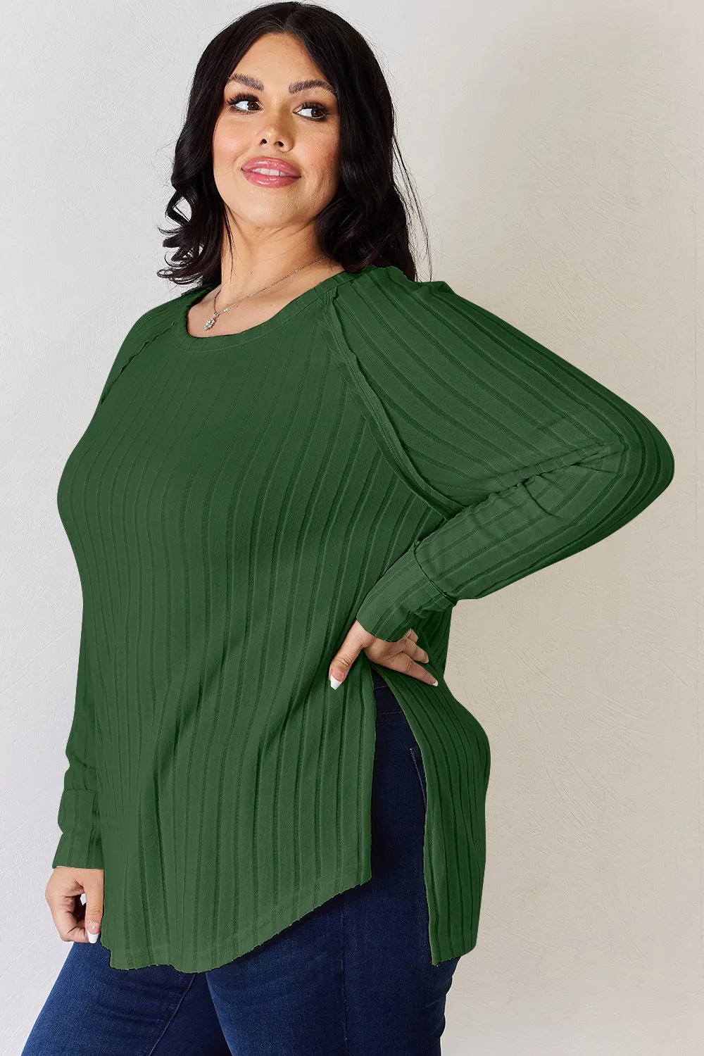 Basic Bae Full Size Ribbed Round Neck Slit T-Shirt - PBNJ FASHIONS