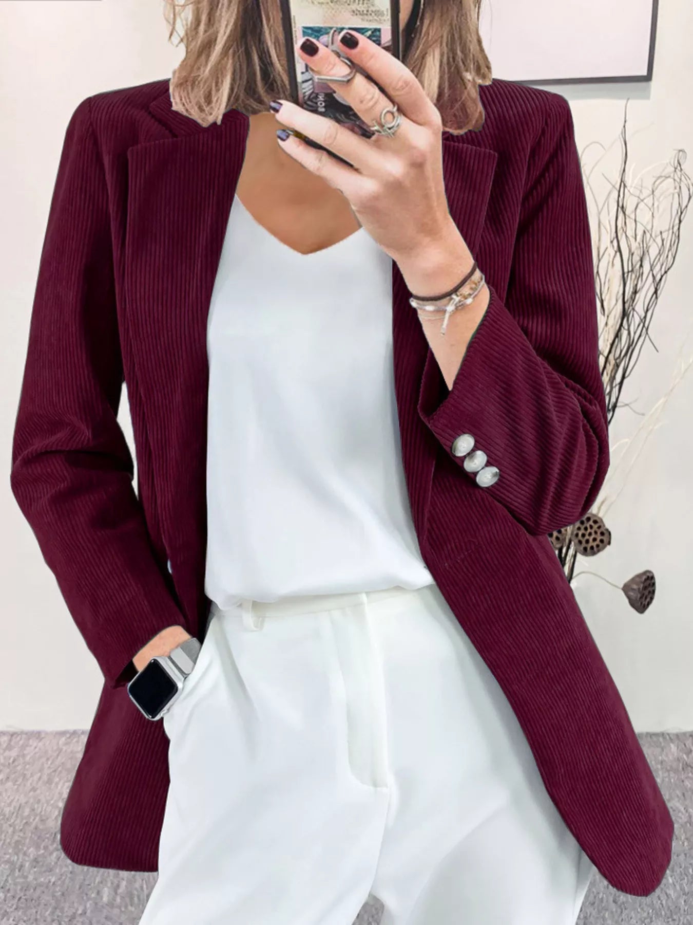 Corduroy Lapel Collar Casual Blazer - PBNJ FASHIONS