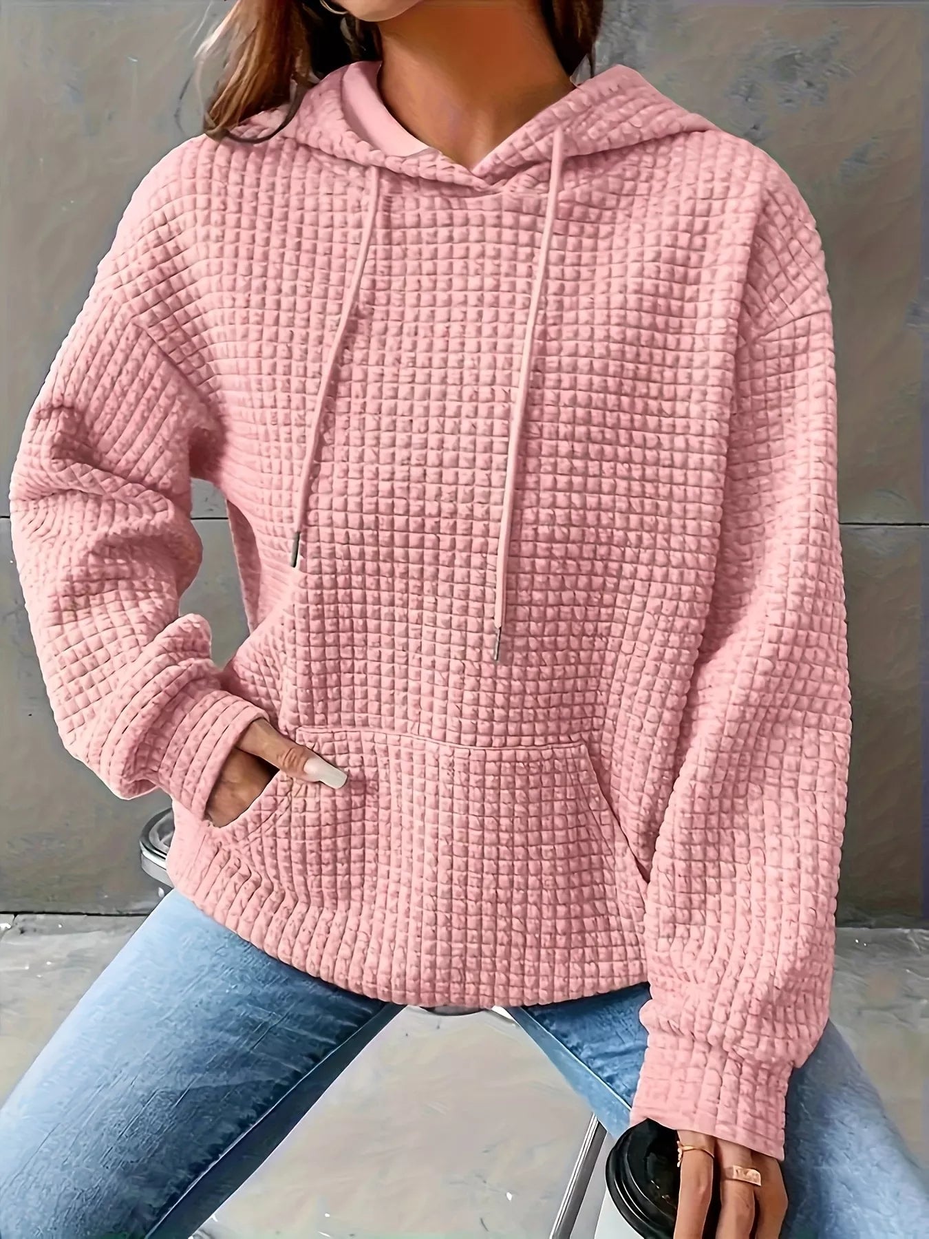 Textured Knit Drawstring Hoodie - PBNJ FASHIONS