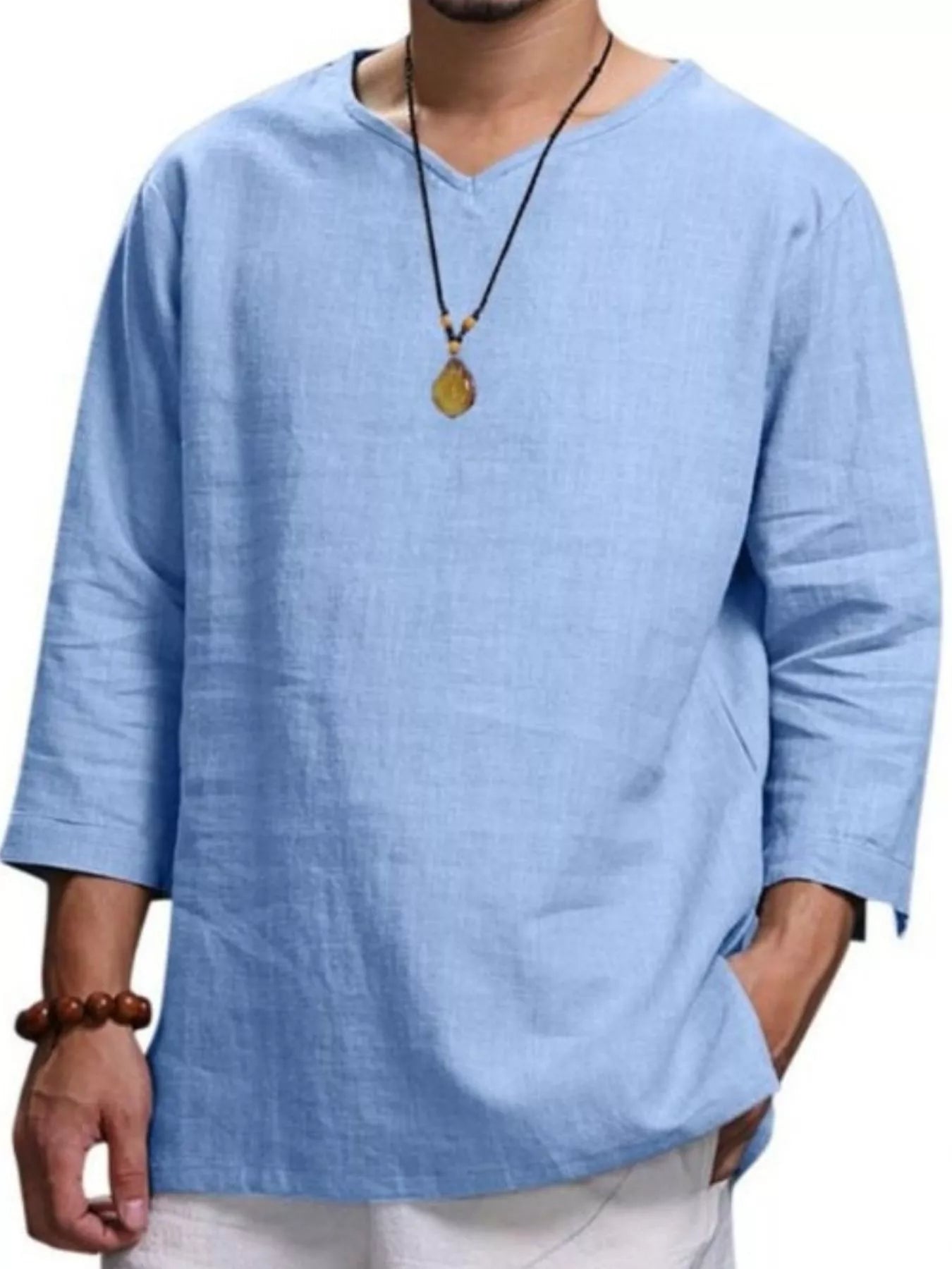 Men's Plus Size Casual Comfortable Fit 3/4 Sleeve Blouse - PBNJ FASHIONS