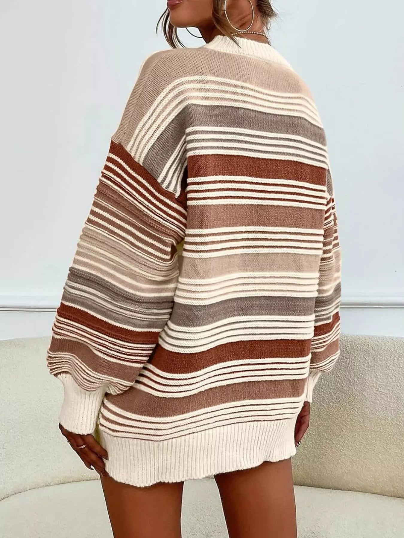 Striped Knit Long Sleeve Sweater - PBNJ FASHIONS