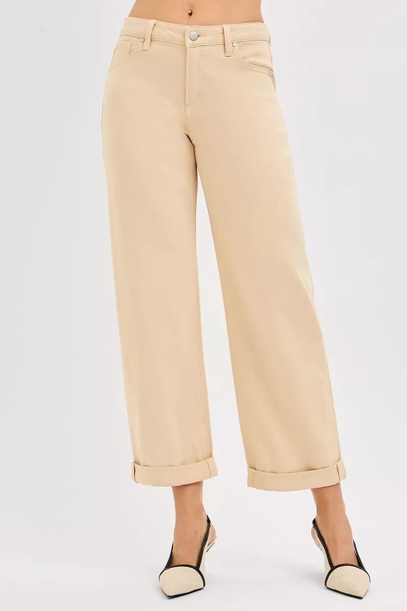 RISEN Tummy Control Mid Rise Ankle Barrel Relaxed Baggy - PBNJ FASHIONS