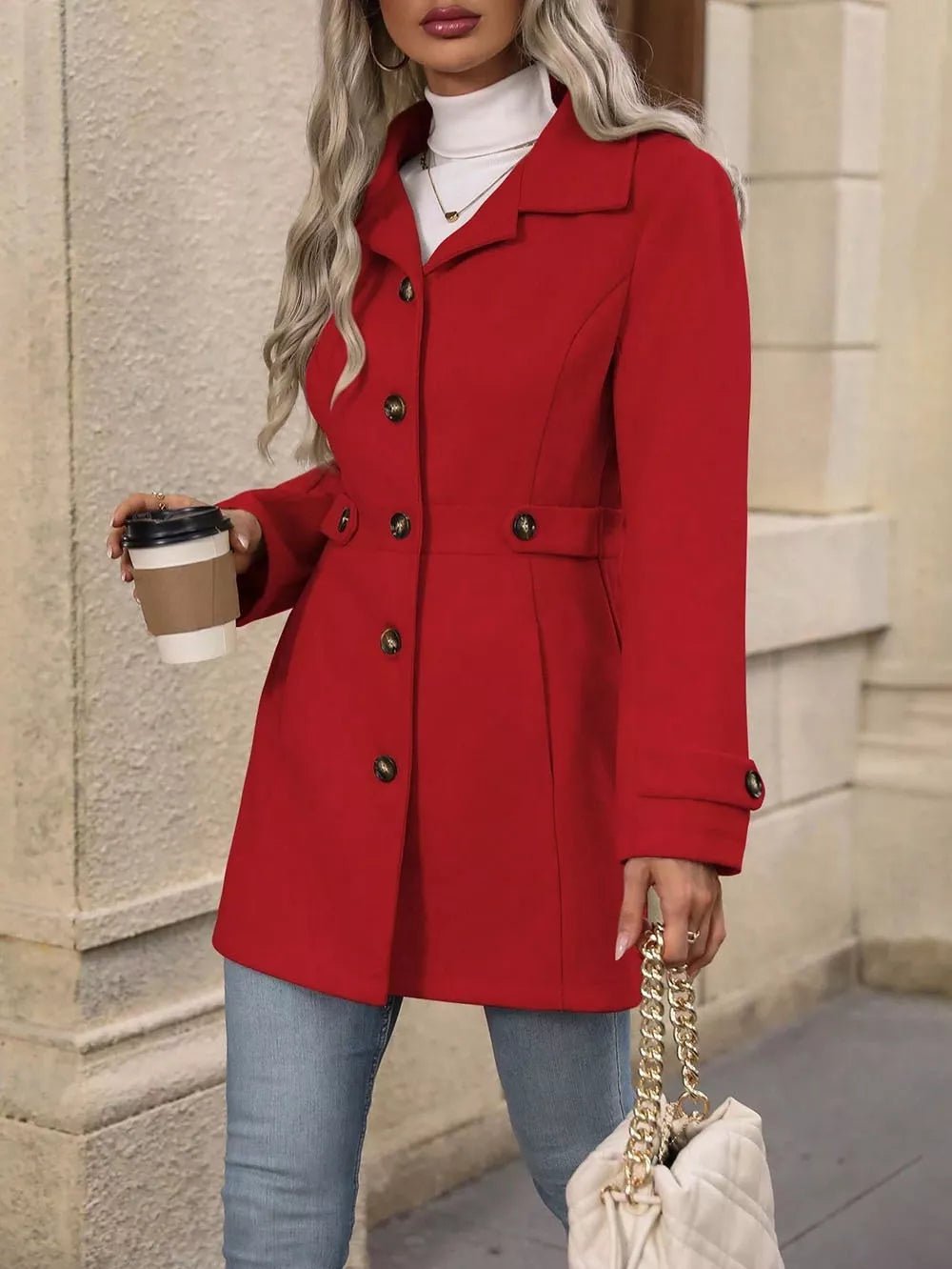 Collared Neck Button Up Coat - PBNJ FASHIONS