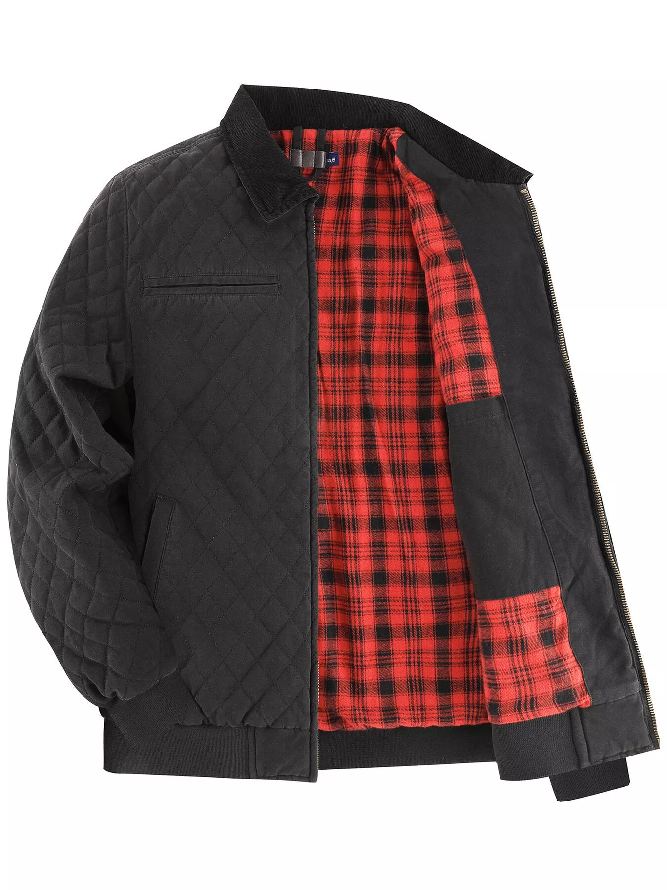 Men's Quilted Collared Neck Jacket with Plaid Lining - PBNJ FASHIONS