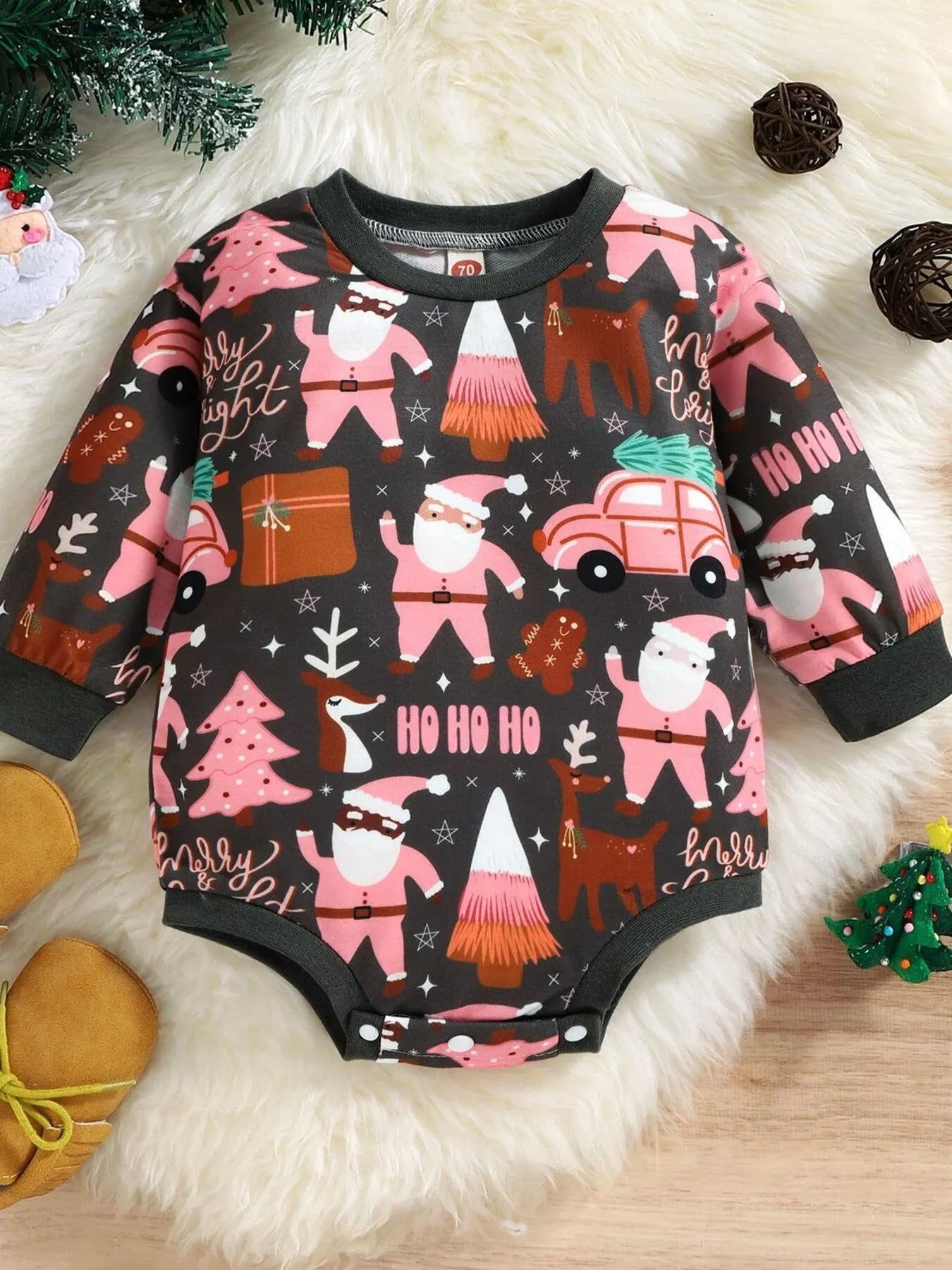Children's Christmas Print Long Sleeve One - Piece Bodysuit - PBNJ FASHIONS