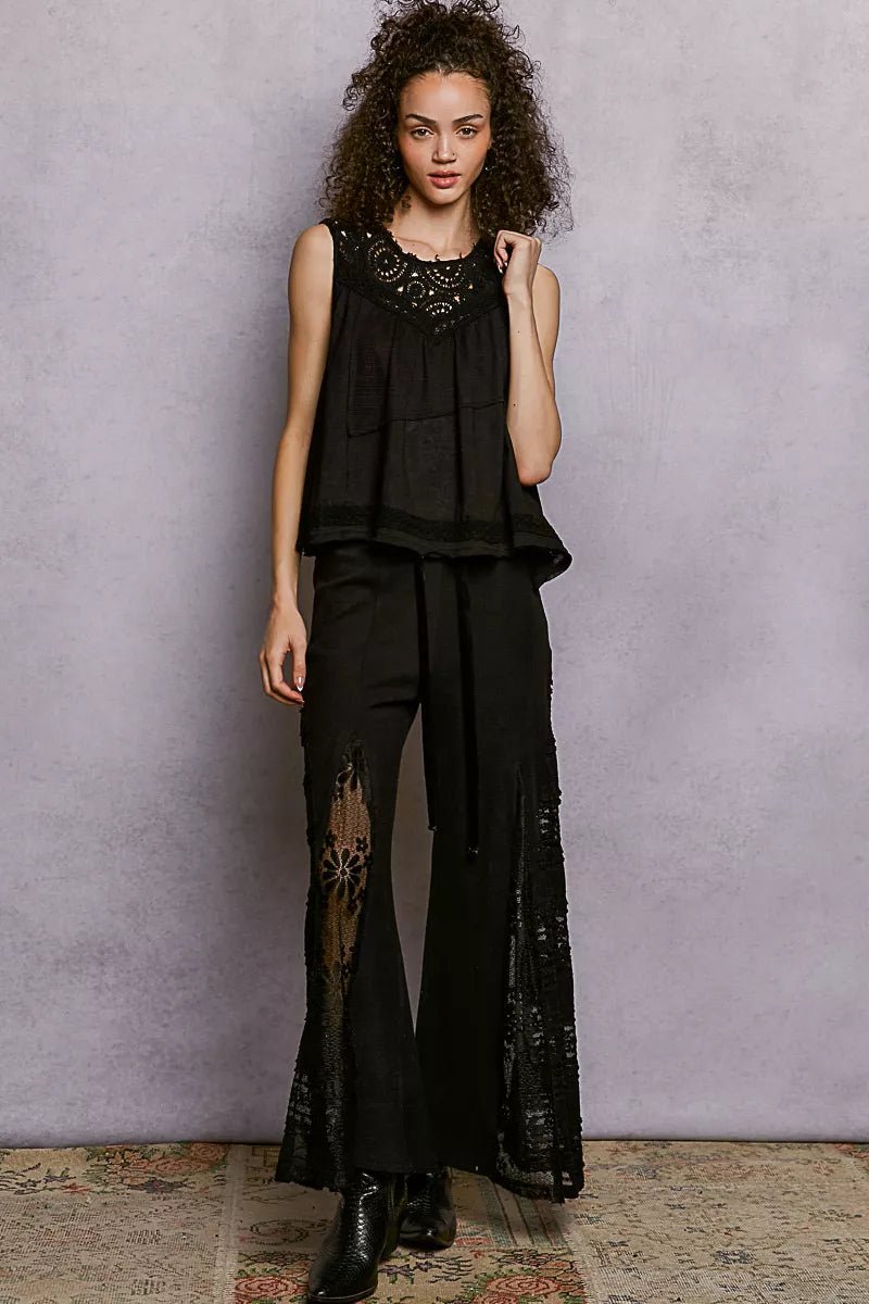 POL Round Neck Sleeveless Top with Crochet Contrast - PBNJ FASHIONS