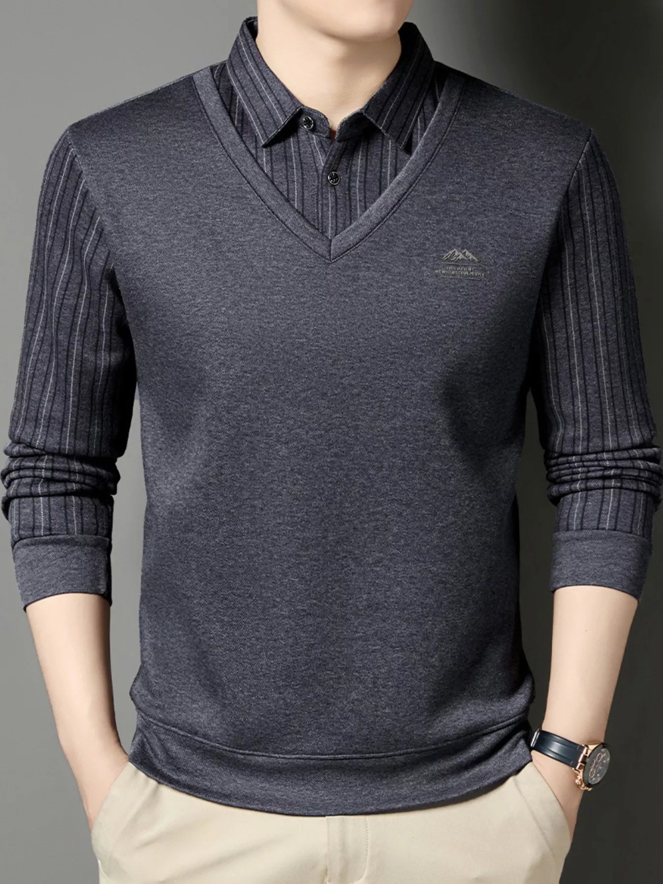 Men's Plus Size Striped Long Sleeve Polo - PBNJ FASHIONS