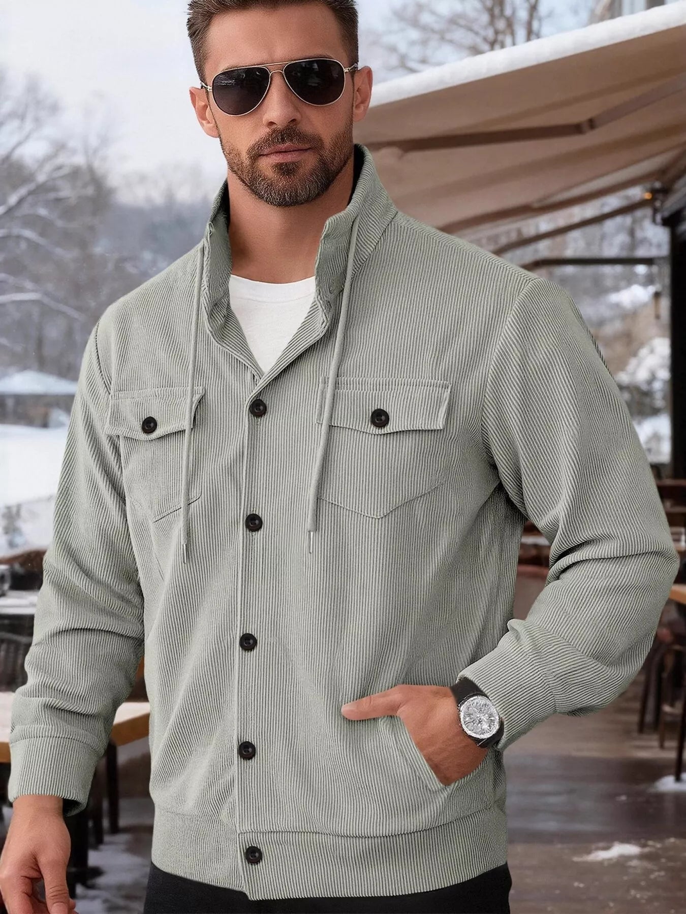 Men's Full Size Casual Corduroy Button - Down Jacket Plus Size - PBNJ FASHIONS