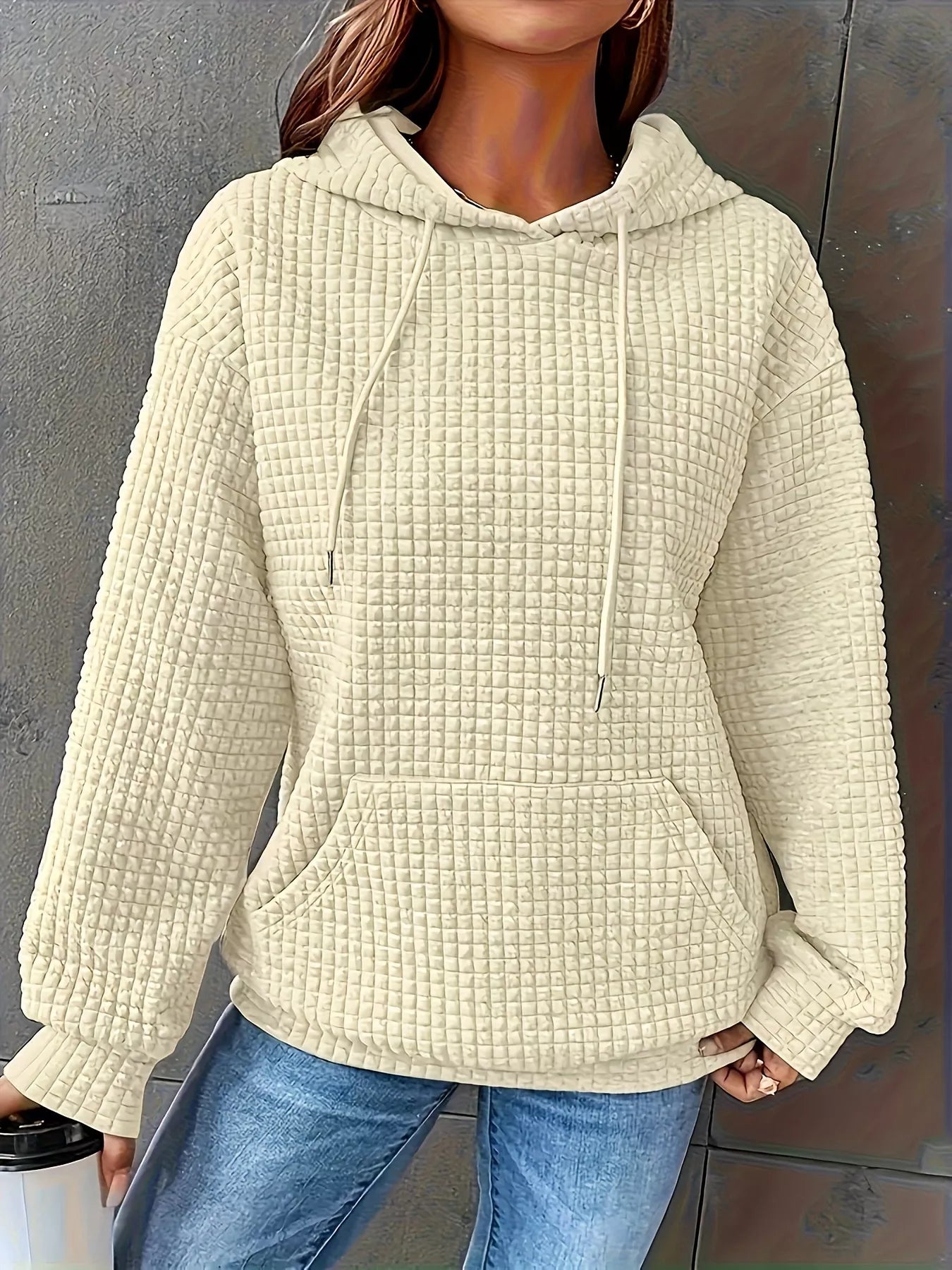 Textured Knit Drawstring Hoodie - PBNJ FASHIONS