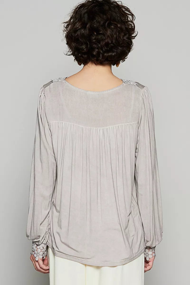 POL Floral Embroidery Woven Top with Lace Trim - PBNJ FASHIONS