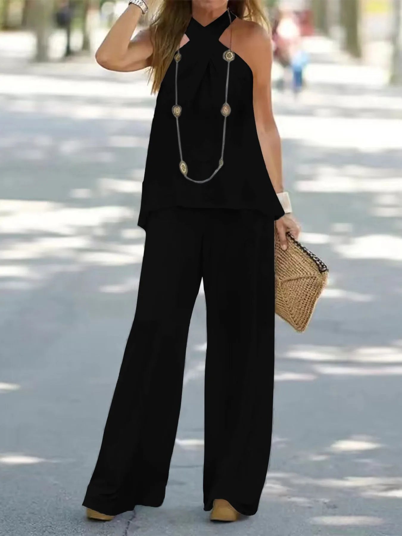 Halter Top and Wide Leg Pants Matching Set - PBNJ FASHIONS