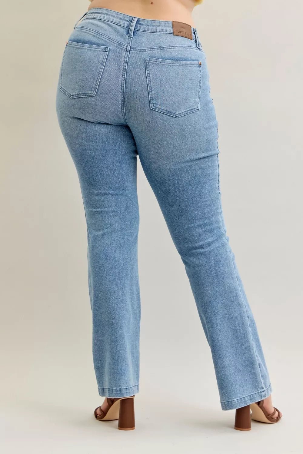 Judy Blue Full Size Mid Rise Bootcut Jeans with Contrast Wash & Front Patch Pockets Plus Size - PBNJ FASHIONS