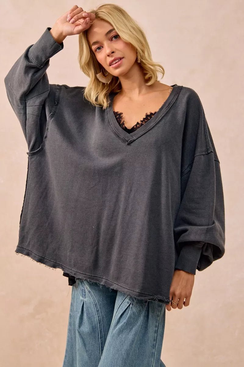BiBi Mineral Washed French Terry Oversized Sweatshirt - PBNJ FASHIONS