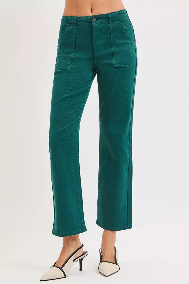 RISEN High Rise Ankle Flare Patch Pocket Jeans - PBNJ FASHIONS