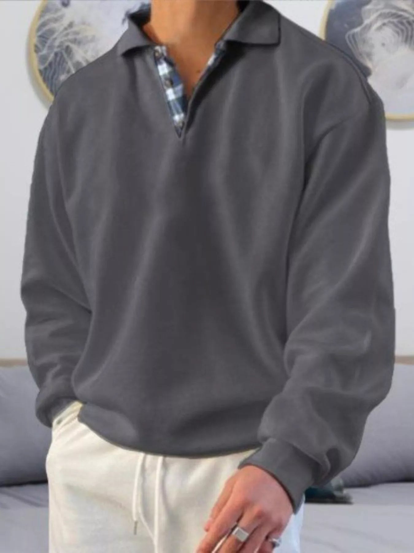 Men's Plus Size Casual Polo Collar Long Sleeve Top - PBNJ FASHIONS