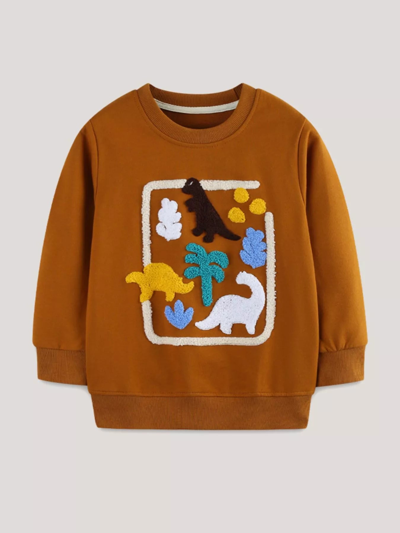 Children's Dinosaur Applique Crew Neck Sweatshirt - PBNJ FASHIONS