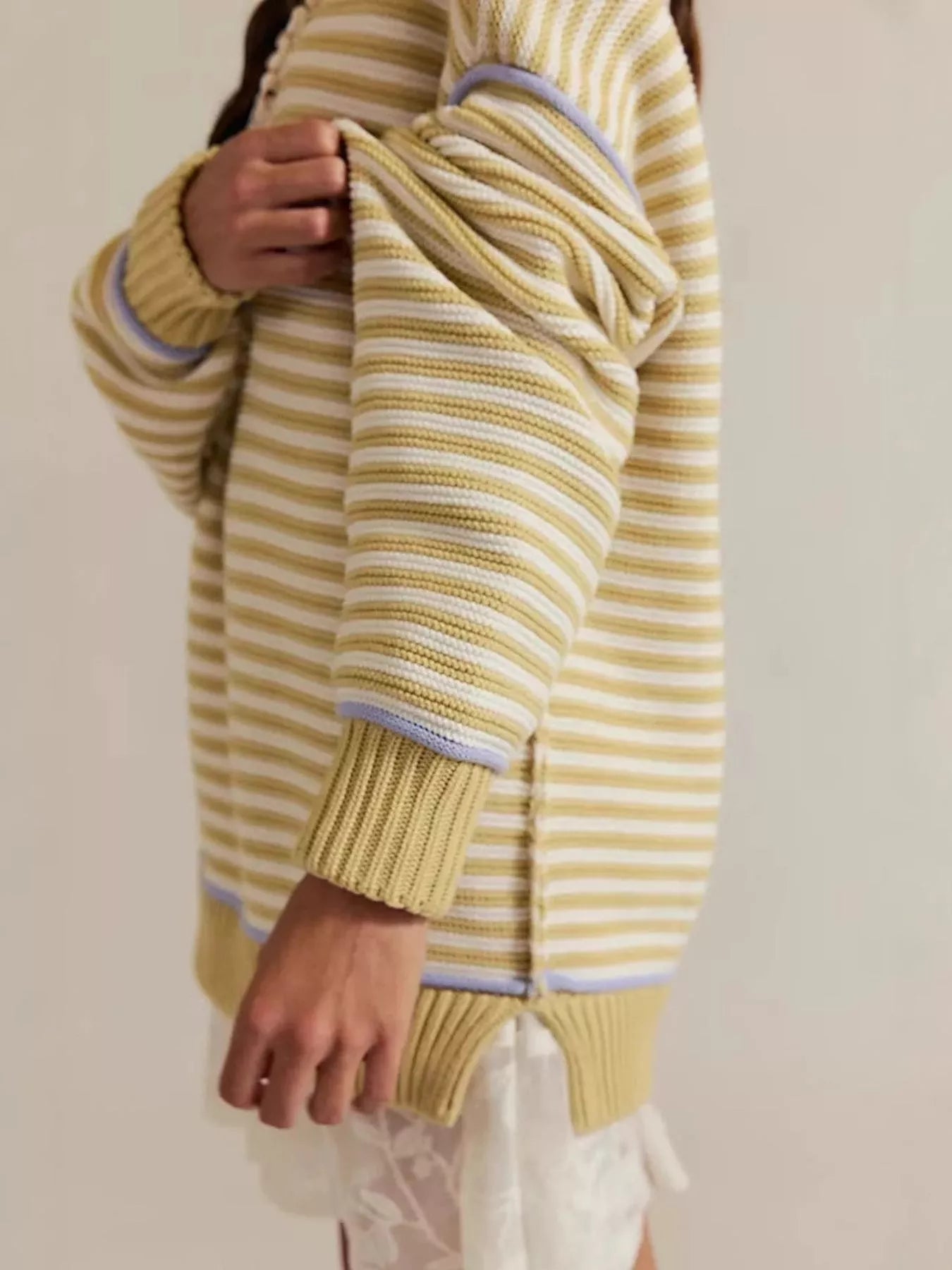Striped Knit Round Neck Sweater - PBNJ FASHIONS
