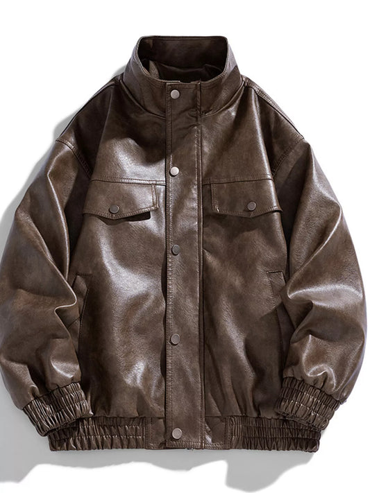 Men's Plus Size Leather Bomber Jacket - PBNJ FASHIONS