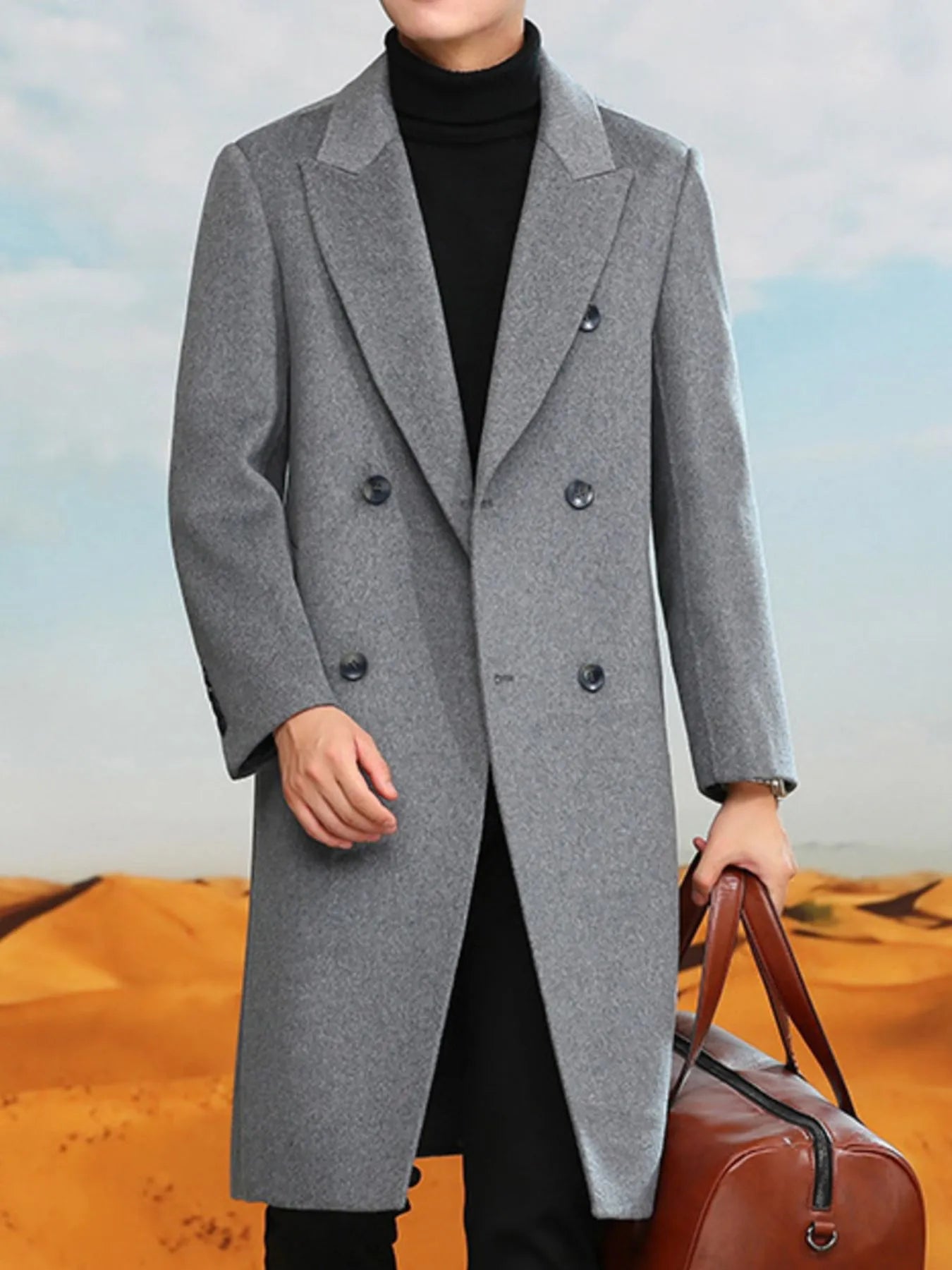 Men's Plus Size Double - Breasted Longline Coat - PBNJ FASHIONS