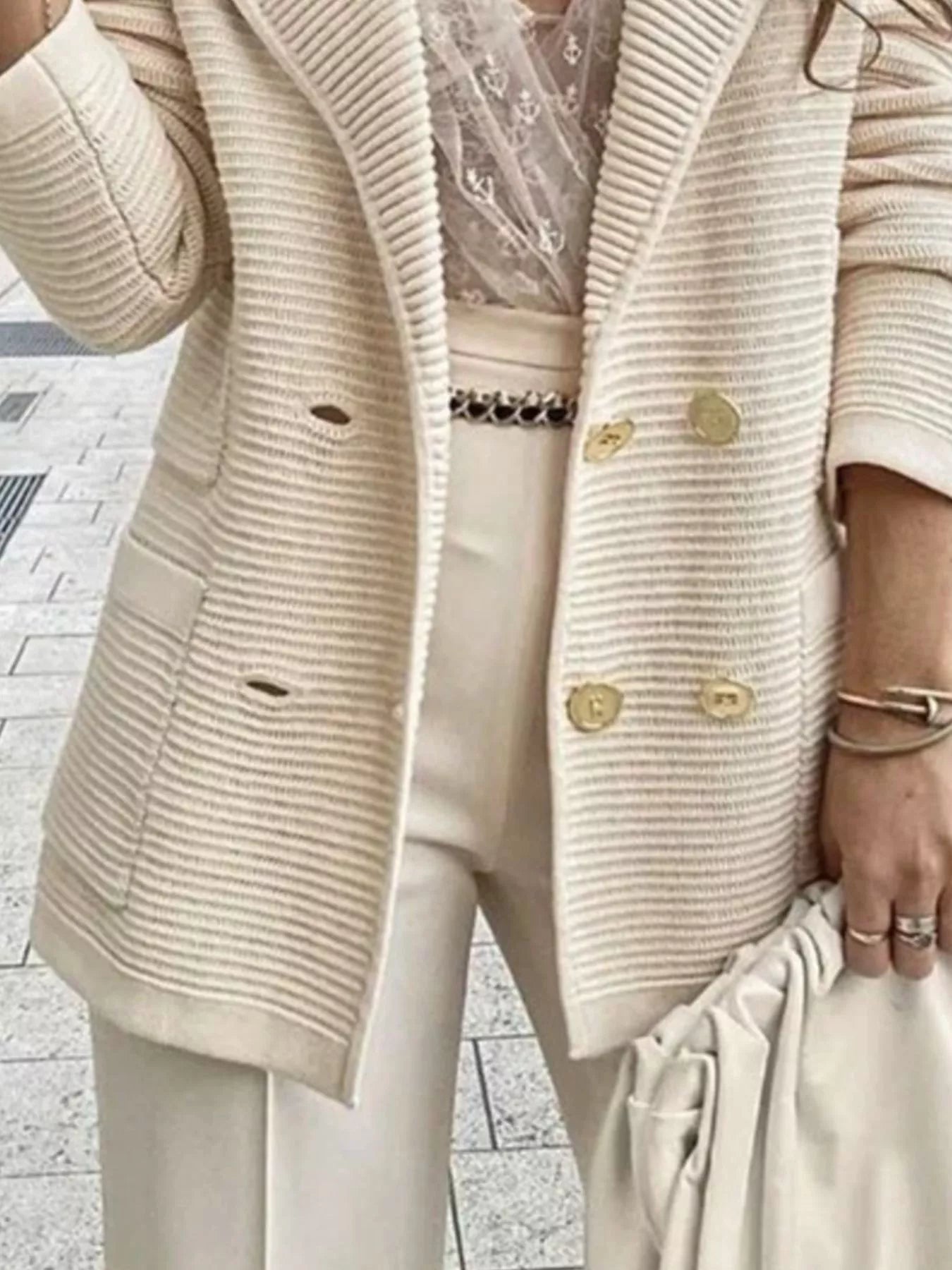Texture Knit Double - Breasted Blazer - PBNJ FASHIONS
