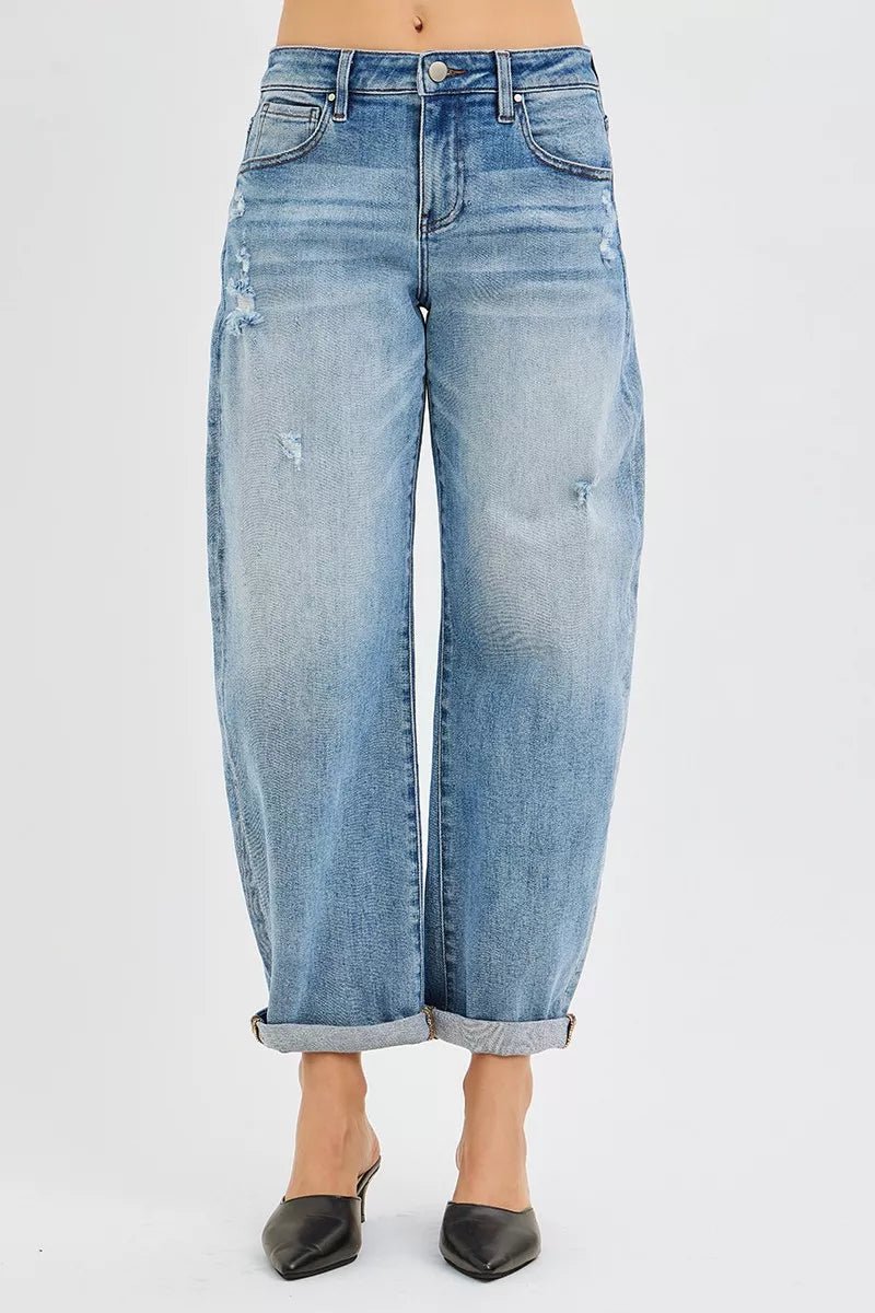RISEN Full Size Slouchy Ankle Length Barrel Jeans with Cuffs Plus Size - PBNJ FASHIONS