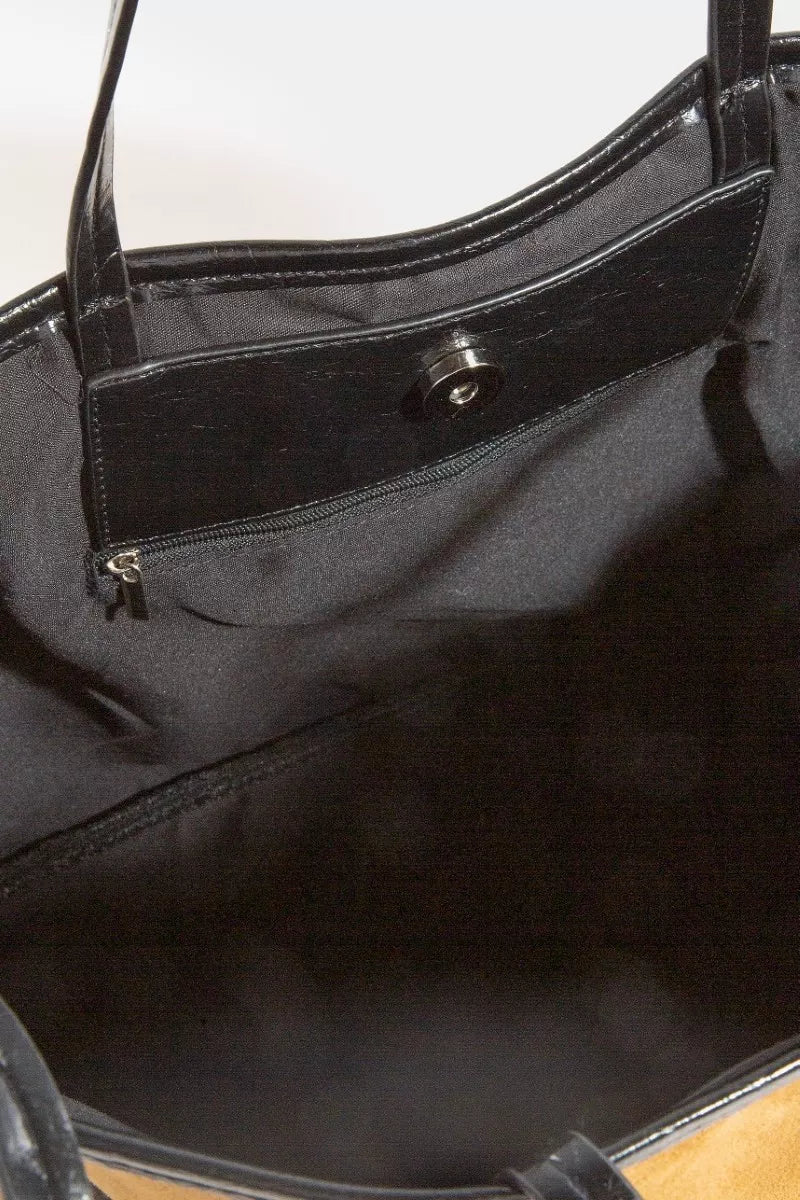 Fame Suede Tote Faux Leather Trim Shoulder Strap - PBNJ FASHIONS